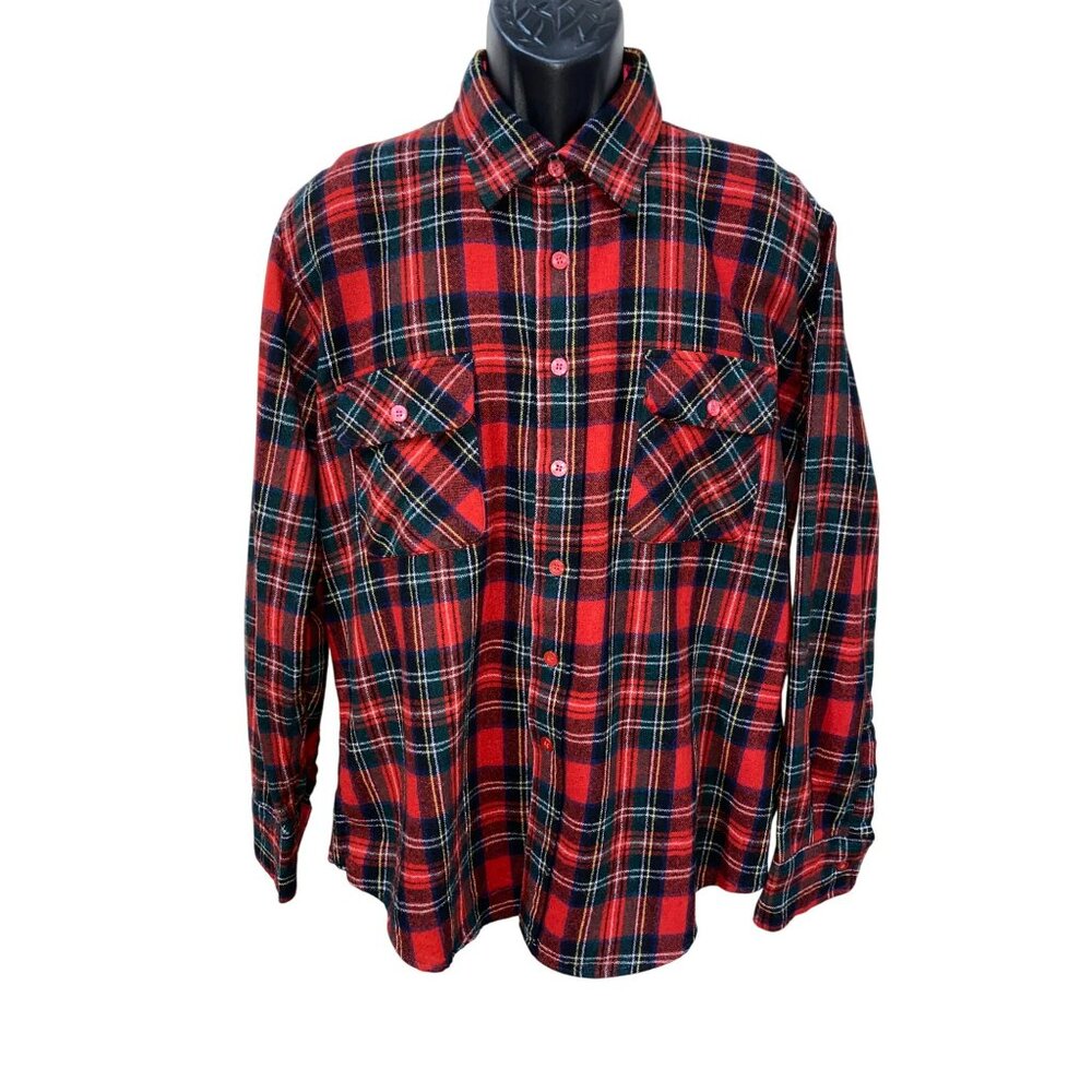 Hilton Field XL Red Wool Plaid Button-Up Flannel Shirt Mens